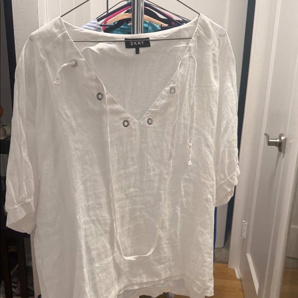 DKNY White Blouse with Eyelet Detail